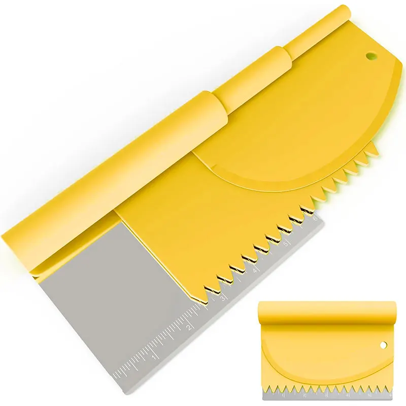 3-in-1 Dough Scraper Set Stainless Steel Bench Scraper with Measurements Bowl Scraper&Cake Scraper Pastry Bread Pizza Cake Tools