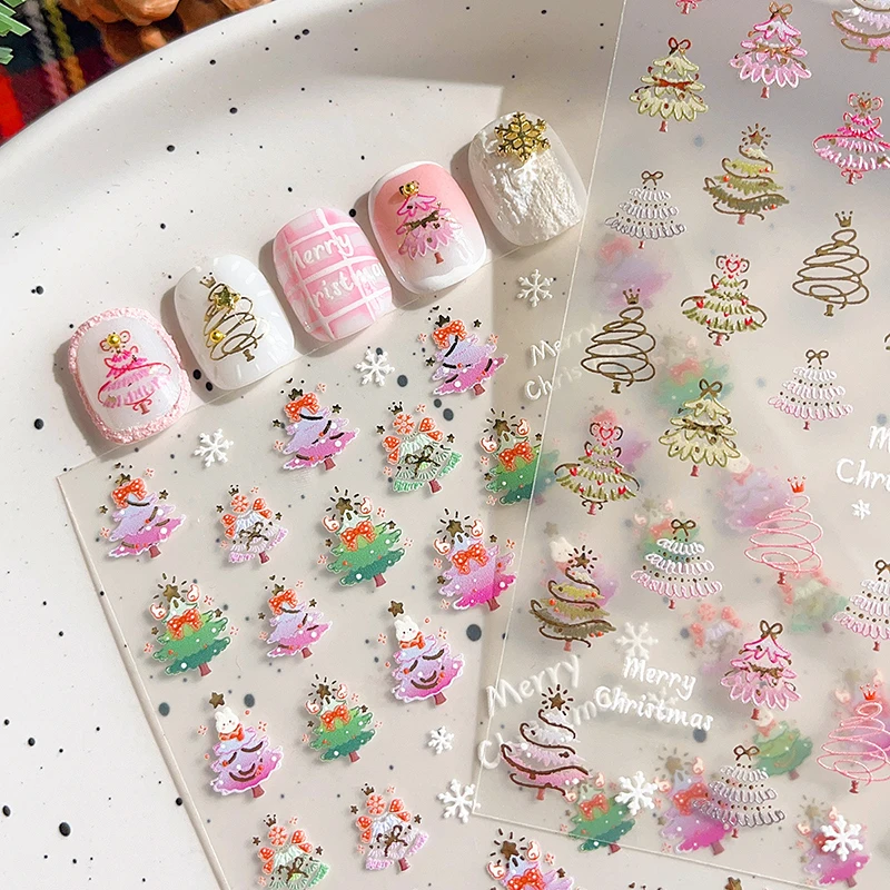 Vergoldete Weihnachtsbaum Nail Art Aufkleber Cartoon Kaninchen Schneeflocke Weihnachtsdekoration DIY Maniküre Aufkleber