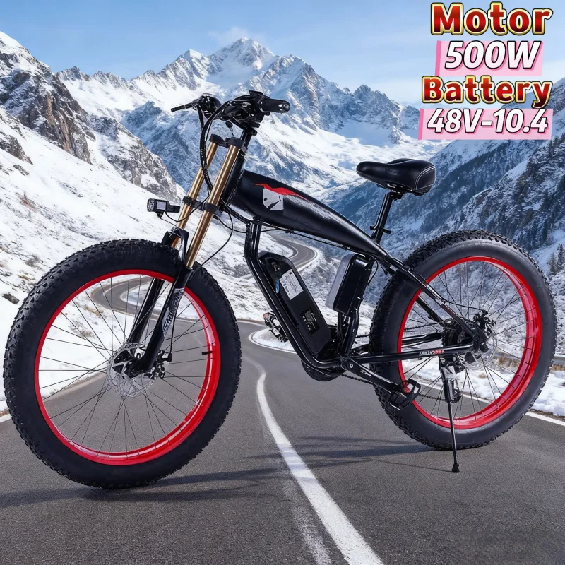 

New snow mountain tire E-BIke, 500W brushless motor 48V10.4ah battery electric bicycle magnesium alloy electric moped