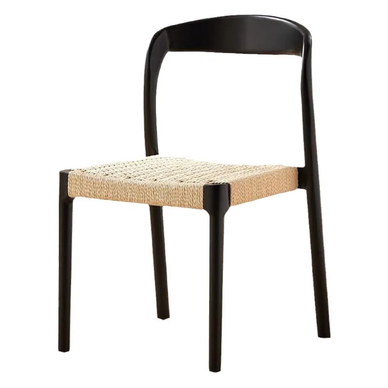 Japanese-style solid wood home dining chair backrest Nordic casual retro chair modern simple solid wood rope
