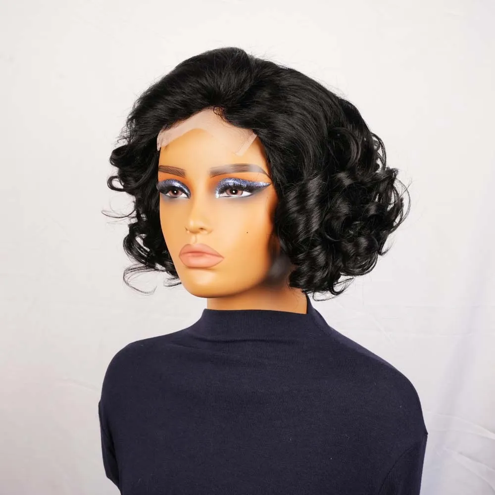 عابث قطع الباروكات للنساء السود البرازيلي نطاط 4x4 الدانتيل ريمي الشعر البشري قصيرة الطبقات الباروكات مع اللون الأسود الطبيعي للاستخدام اليومي #2