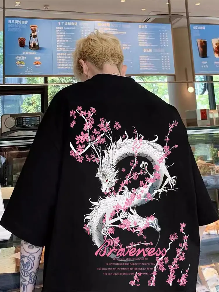 Herren-T-Shirt in Schwarz mit Drachen-Print, Locker Geschnitten, Hochwertig, Trendige Markenqualität