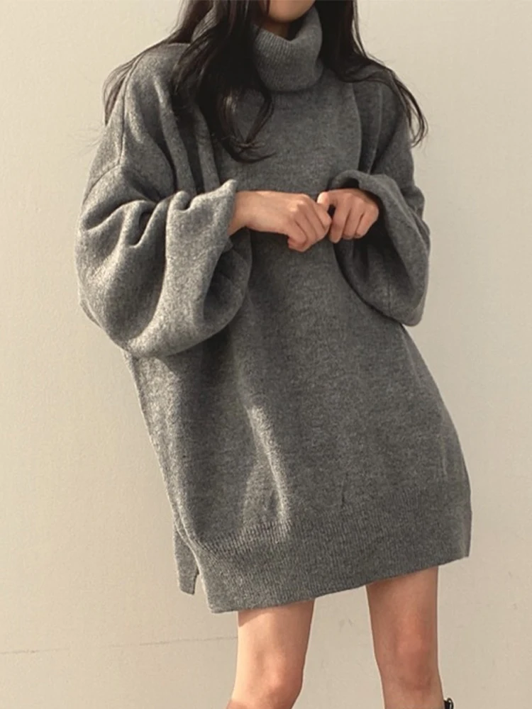 Turtleneck Knitted Sweater Women Oversized Long Pullovers Female Loose Casual Warm Jumpers Lady Korean Fashion Knitwear Pullover