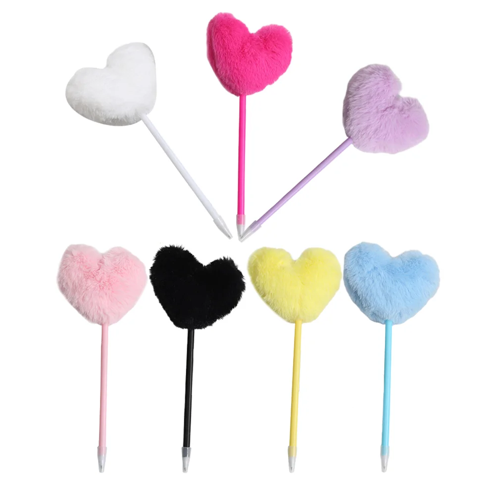 

7 Pcs Love Ballpoint Pen Fountain Ink Fluffy Pens Adorable Ball-pointed Signing Pom Plush Heart Lovely Student Use Cute