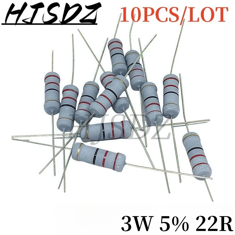 【10-30-50-100PCS/LOT】 Resistencia de película de óxido metálico 3 vatios 3W 22R 22OHM 0.22R 0.22OHM