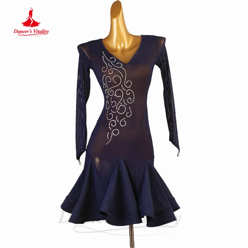 

latin dance dress for women customsized long sleeves rumba chacha tango performance costumes latin dancing professional skirt