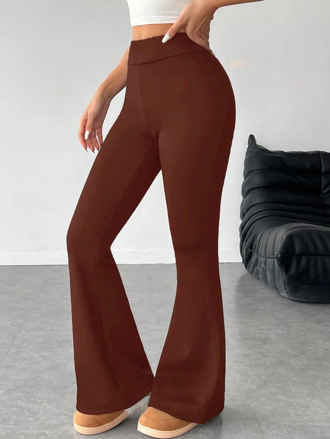 

Женские брюки-клеш с высокой талией, эластичные леггинсы с эффектом утяжки живота, однотонные брюки для повседневной носки, йоги и занятий в спортзале