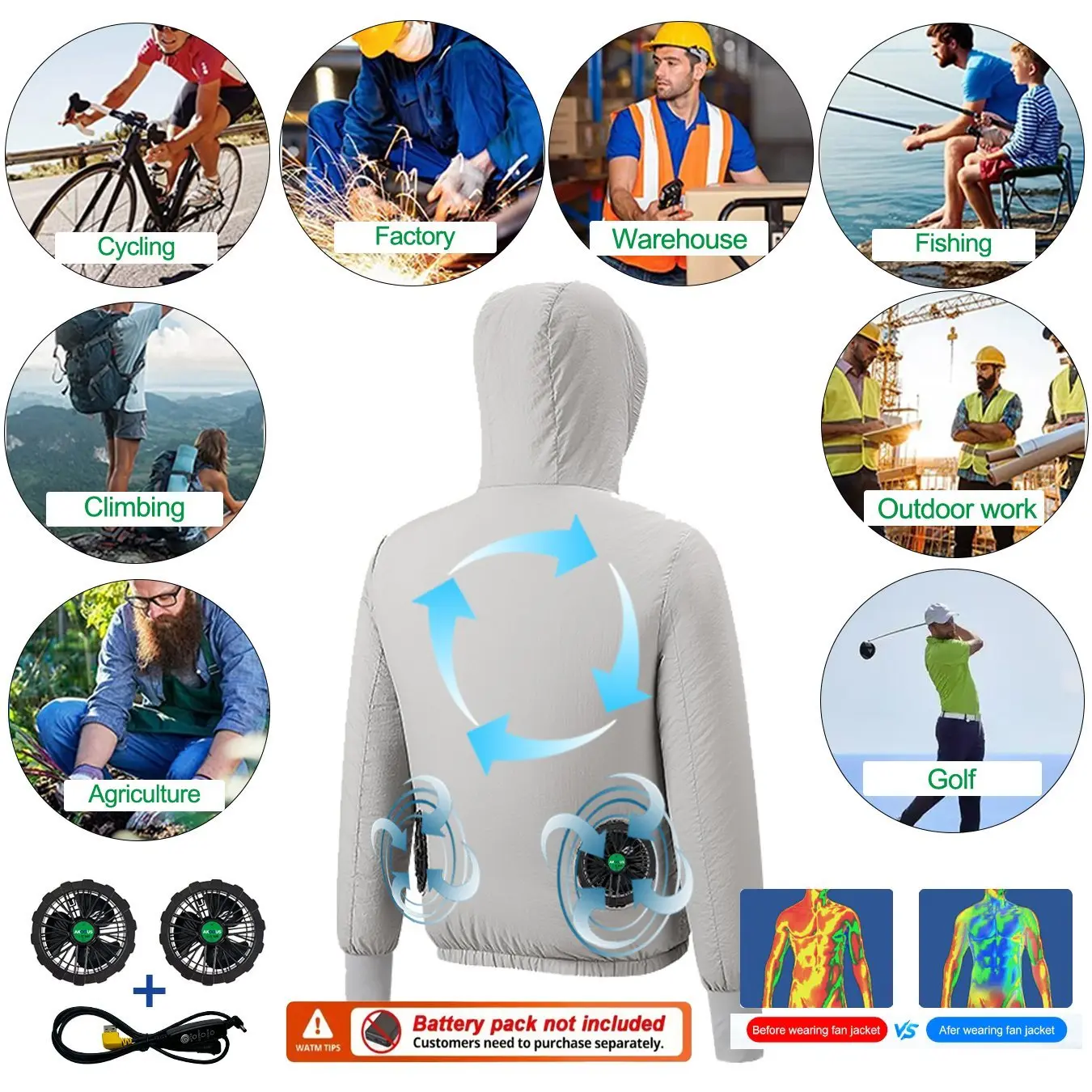 Summer 12V 5V USB Air Conditioning Clothes Short Sleeve Cooling Fan Sun Protection Coat Breathable Cooling Vest Outdoor Fishing