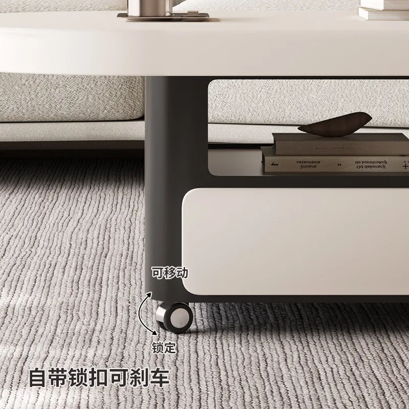 Italian light luxury solid wood oval coffee table with Drawer modern simple sofa beside table for living room home end table