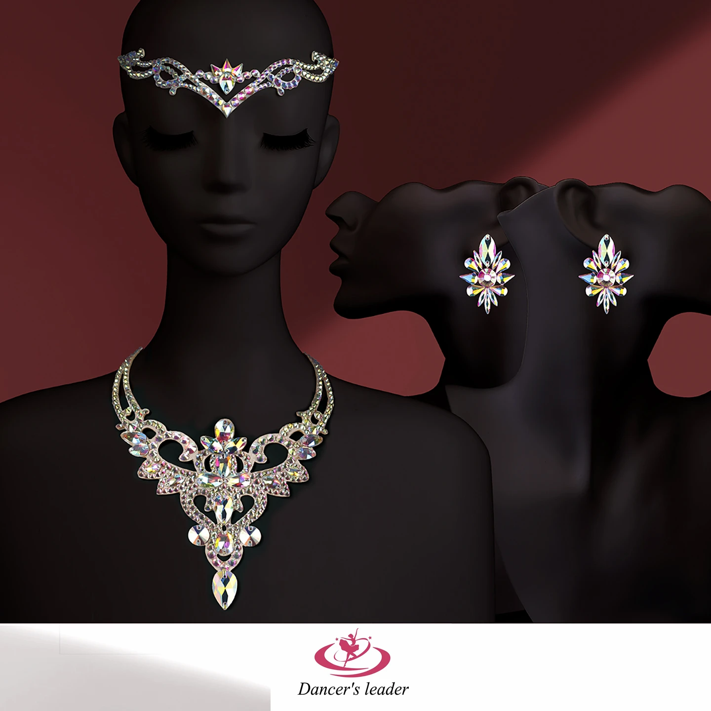 Acessórios de dança do ventre conjunto de três peças colar brincos headwear combinação desempenho competição strass acessórios