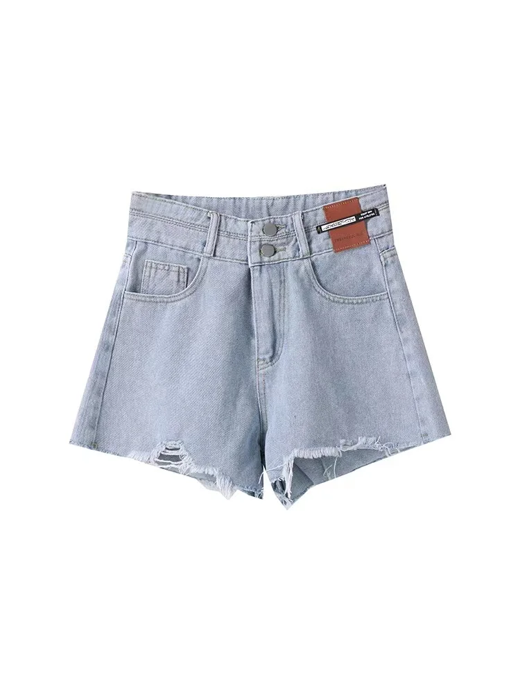 Pantaloncini di jeans a vita alta di grandi dimensioni da donna che dimagriscono pantaloni caldi a trapezio strappati a gamba larga alla moda