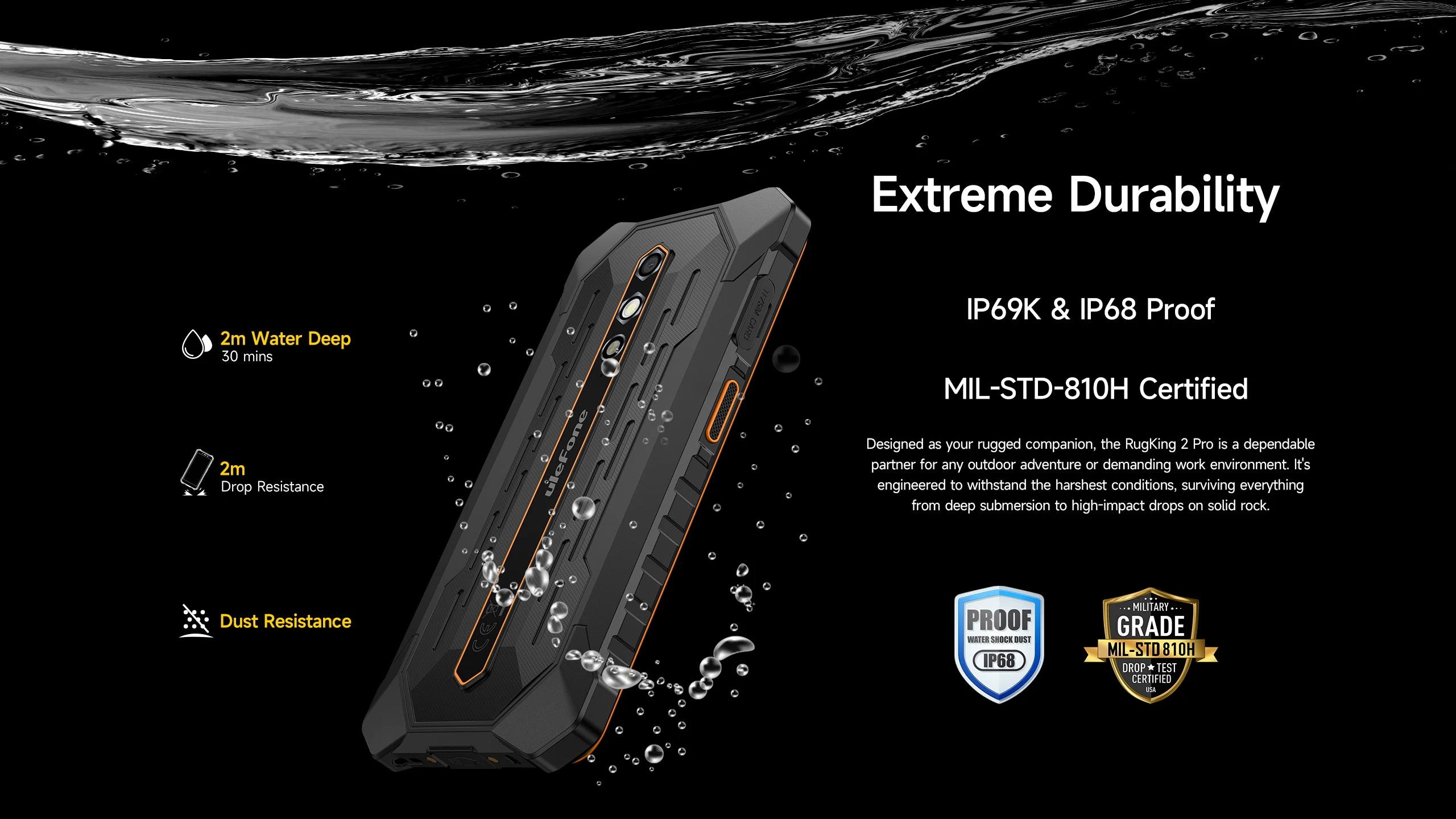 Ulefone RugKing 2 Pro 4G AI Rugged 6GB RAM+128GB ROM Android 15 NFC 5.45 " OTG IP69K&IP68 Mobile Phone 4550mAh Global