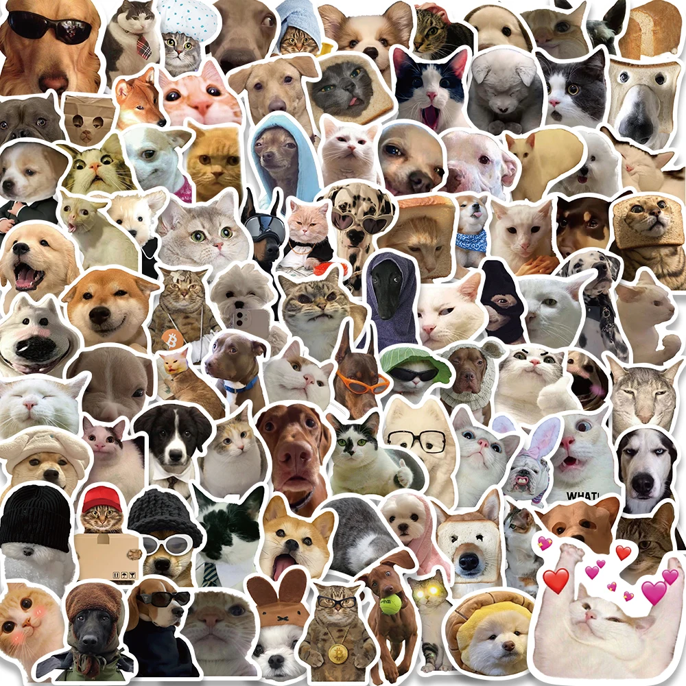 50/100PCS Cute Cats Dogs Stickers Funny Meme Pets Animal Decals Laptop Phone Travel Luggage Bottle Scrapbook Car Pack Sticker