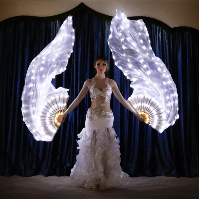 Ventaglio pieghevole in seta a LED da 1,5 metri Compleanno Night Club Regali di nozze Puntelli per spettacoli teatrali Ventagli di danza del ventre Ventaglio in tessuto di seta a LED