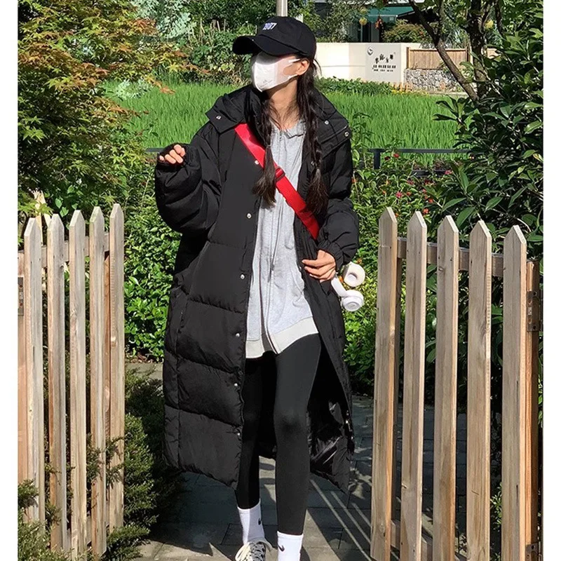 Korean Style Loose Long Hooded Cotton Jacket Women's Thick Warm Coat over Knee Winter New Arrival Fashion Commute Wear