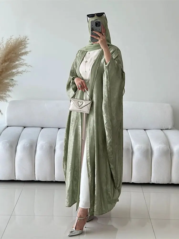 Abayas For Women Eid Shiny Batwing Satin Open Kimono Abaya Dubai Luxury Muslim Kaftan Dress Islam Clothing Caftan Marocain Femme