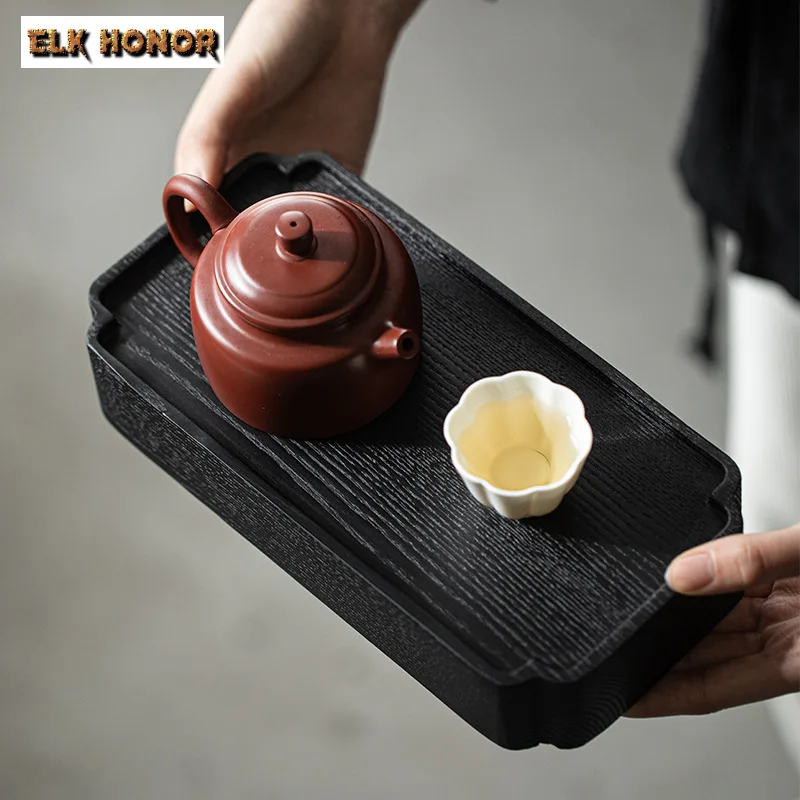 

White Wax Charcoal Roasted Small Tea Table Handmade Solid Wood Dry Brewing Holder Teapot Base Retro Tea Borad Teaset Accessories