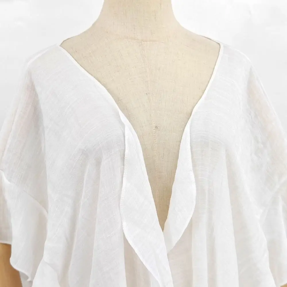 

Fashion Ruffle Trim Beach Cover Up Oversized Polyester Fiber Swim Cardigan Sun Protection Quick Dry Bikini Shawl Women