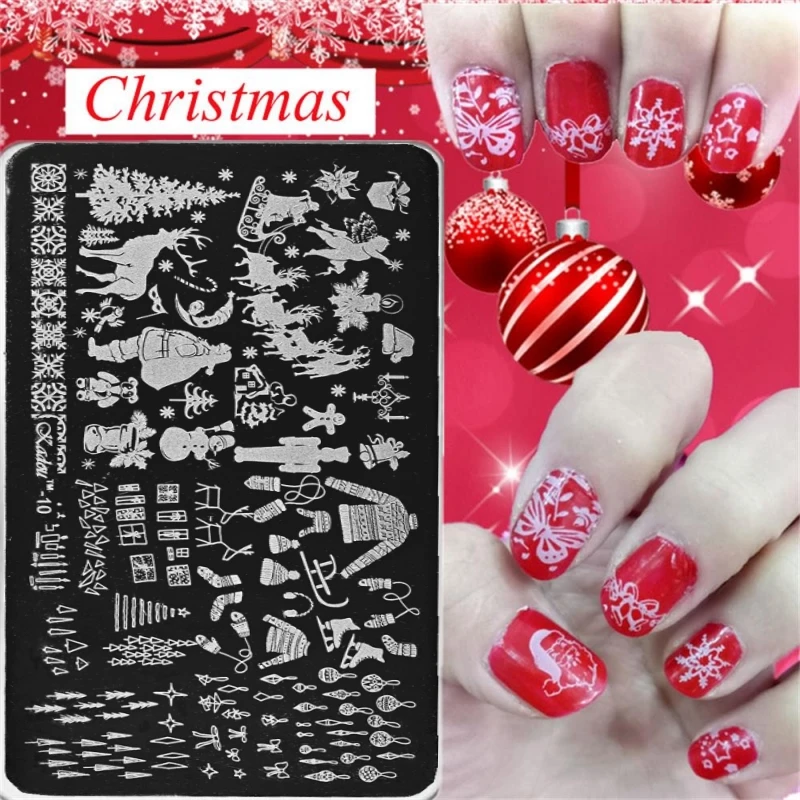 Piatti per timbratura per unghie di natale modello per Nail Art Plate Stamp Template Tree/Snowman Image Printing Stencil Stencil in acciaio inossidabile