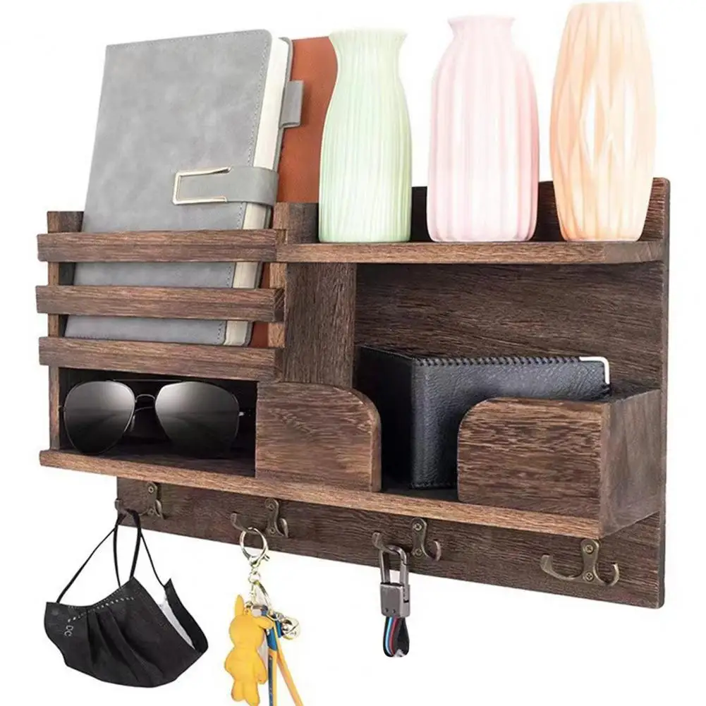 

Wall-mounted Key Rack Key Holder Rustic Farmhouse Key Hanger Wall Organizer with 4 Hooks Mail Holder Strong for Home