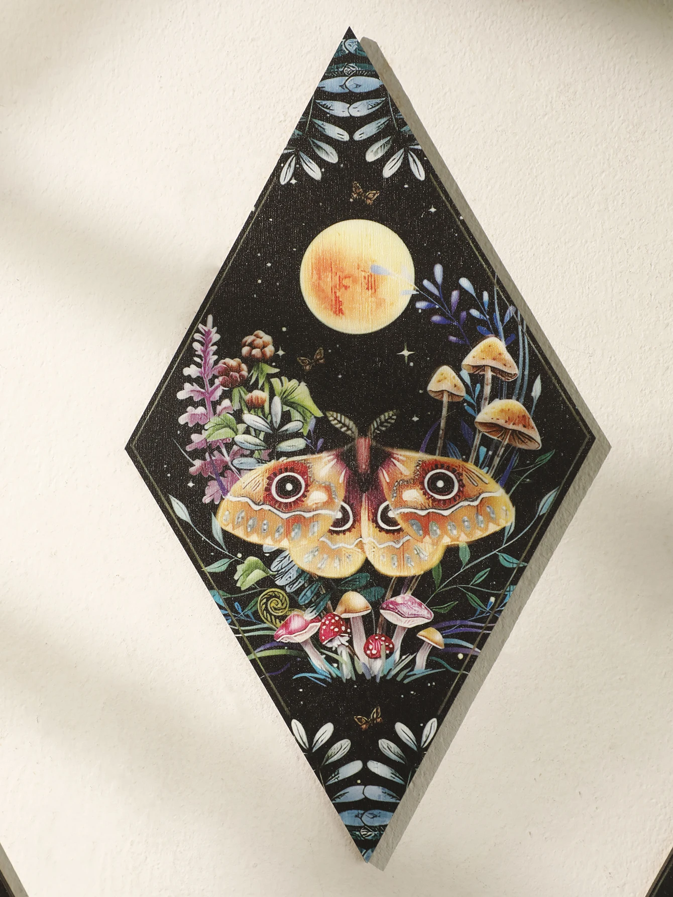 Mushroom Butterfly Pattern Wooden Wall Decor Rhomboid Wall Hanging Boho Home Decoration Witch Decor Room Decors Aesthetic Gift
