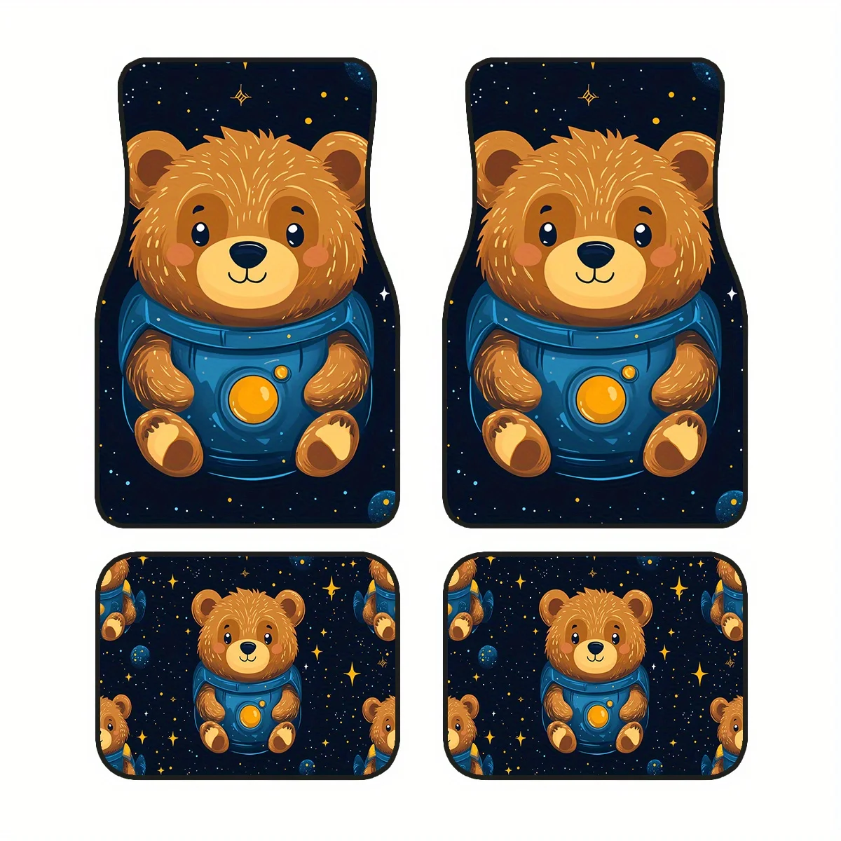 4pcs, Non-Slip Polyester Car Mats Featuring A Space Bear Animal Design, Suitable For Sedans And Suvs, Serving As Both Interior D