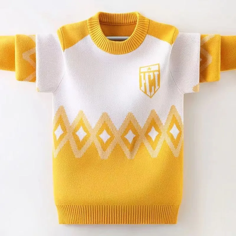 

2025 Boys' Fleece-Lined Thickened Sweater Warm Winter Casual Trendy Youth Top