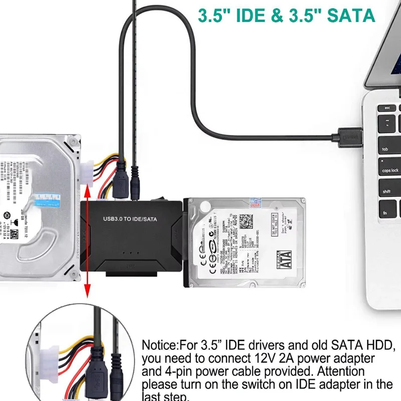 USB 3.0 to SATA/IDE Adapter IDE Hard Drive Adapter for Universal 2.5"/3.5" Inch IDE and SATA External HDD/SSD Support 6TB