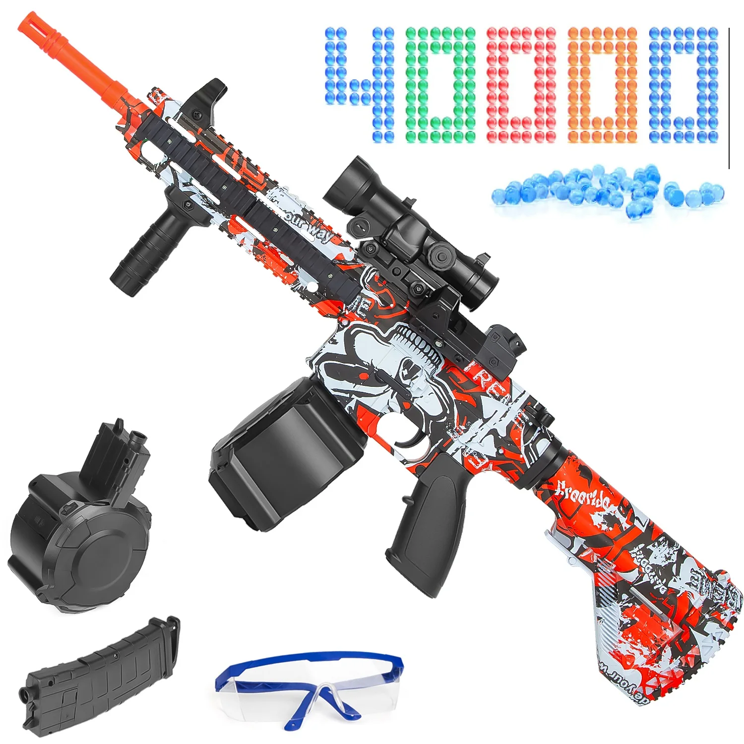 

Electric Gel Ball Blaster Gun, Automatic/Manual Modes M416 Splatter Ball Gun with Goggles & 40000 Non-Toxic Water Bead