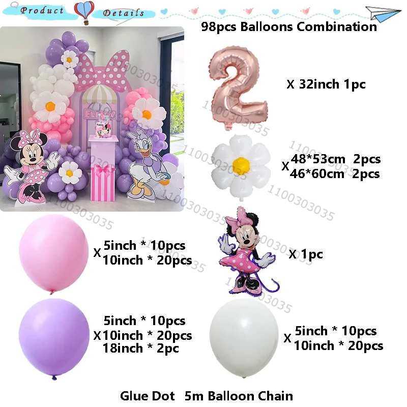 Cartoon Pink Minnie Mouse Daisy Foil Balloons 32inch Rose Gold Number 1-9th Birthday Foil Balloons Arch Garland Kit Gift Globos