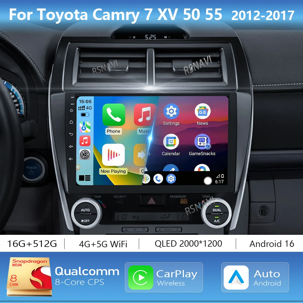 Android 16 Carplay Auto Car Player Radio Multimedia For Toyota Camry 7 XV 50 55 2012-2017 Autoradio Stereo 2Din Head Unit 4GWIFI