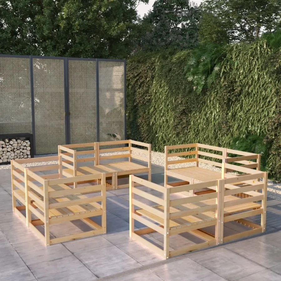 

8 Piece Patio Lounge Set Solid Pinewood