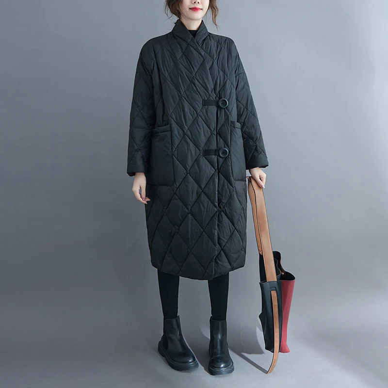 Długi, lekki, zimowy płaszcz puchowy plus size dla kobiet, bawełniany, ciepły, wygodny, koreański styl, odzież wierzchnia.