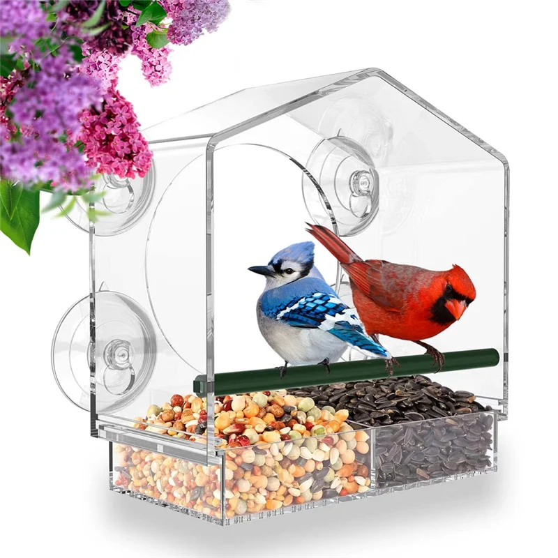 

Y51A-Bird Feeder, Acrylic Clear Window Bird Feeder, Tray Bird Garden Pet Feeder