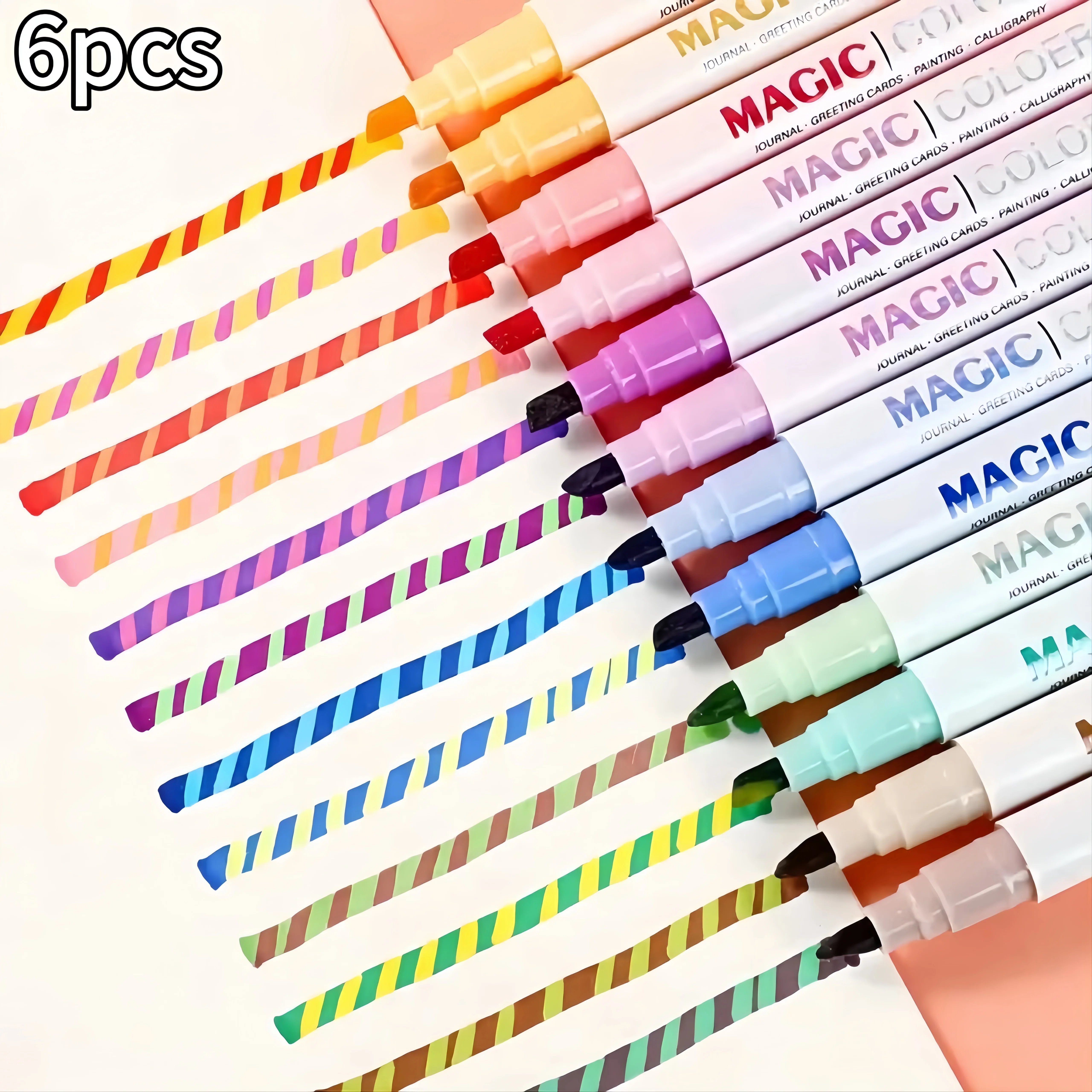 6 dual-tip color-changing magic highlighter pen set, perfect for student diaries, scrapbooking, drawing, and DIY stationery