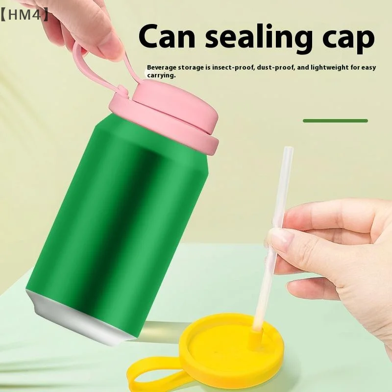 〔HM4〕Dishwasher Safe Silicone Can Lid Spill Resistant Secures Closures Reusable Cover With Straw For Beer Beverage Container