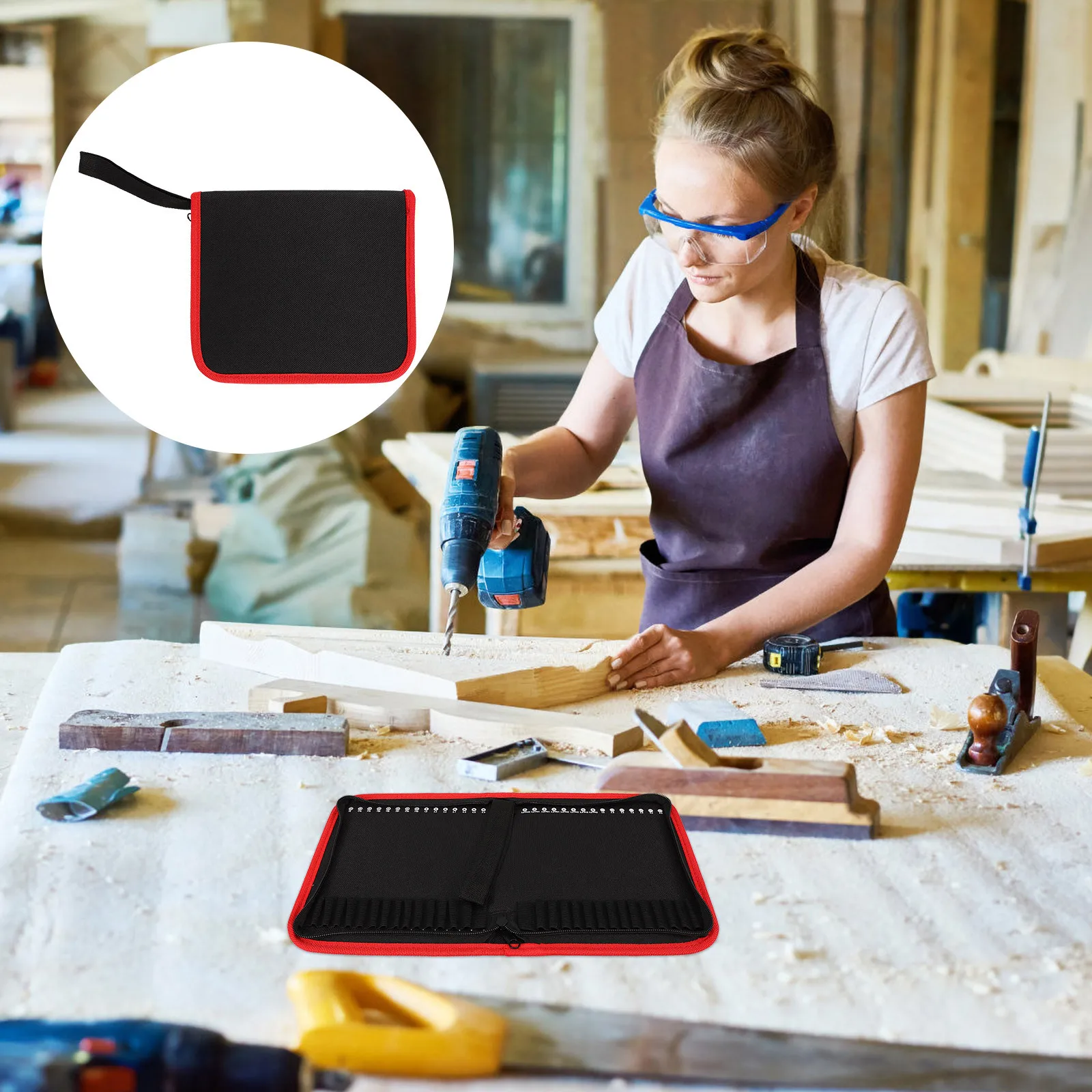 Borsa portaoggetti per punte da trapano Panno di tela Custodia durevole per attrezzi portatile di grande capacità per attrezzi Organizzatore di stoccaggio con cerniera