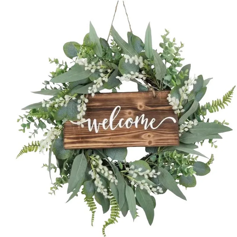 

YeeNanee Artificial Eucalyptus Door Wreath with Welcome Sign Summer Greenery Wreaths for Front Door Wall Window Farmhouse Decor