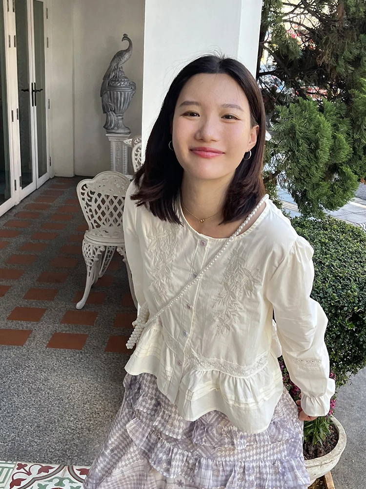 

Женская винтажная рубашка Wonghome с вышивкой, свободного кроя, с длинным рукавом, на пуговицах, из хлопка, с цветочным принтом, весна-лето