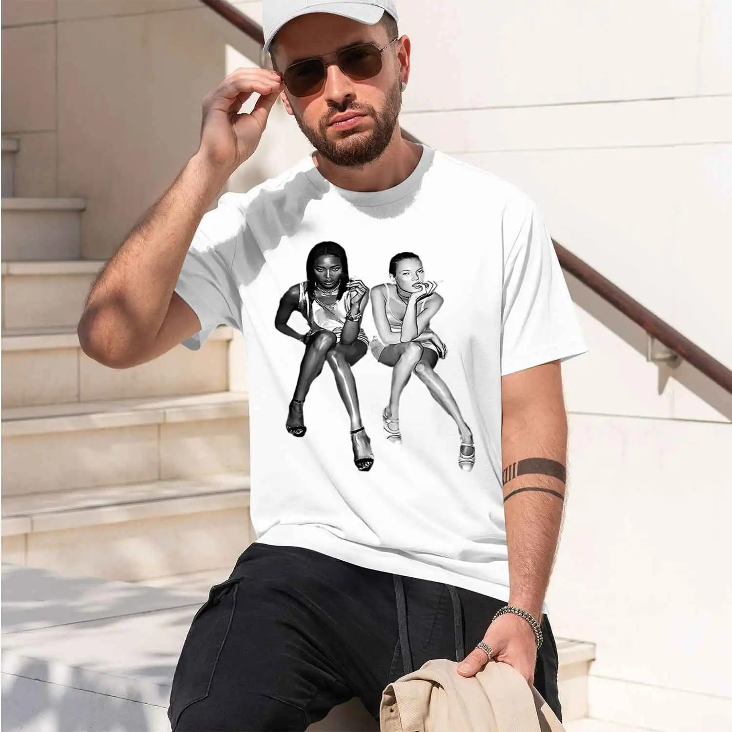 Casual Fashion Men's T-Shirt And White Portrait Of Two Women In Dance Attire With Elegant Poses And Expressive Gestures Summer W