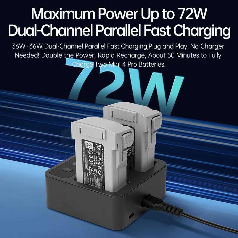 For DJI Mini 3/3Pro/4Pro Drone Battery Fast Charger Hub Two-way Intelligent Digital Display Screen Charging Butler Accessories