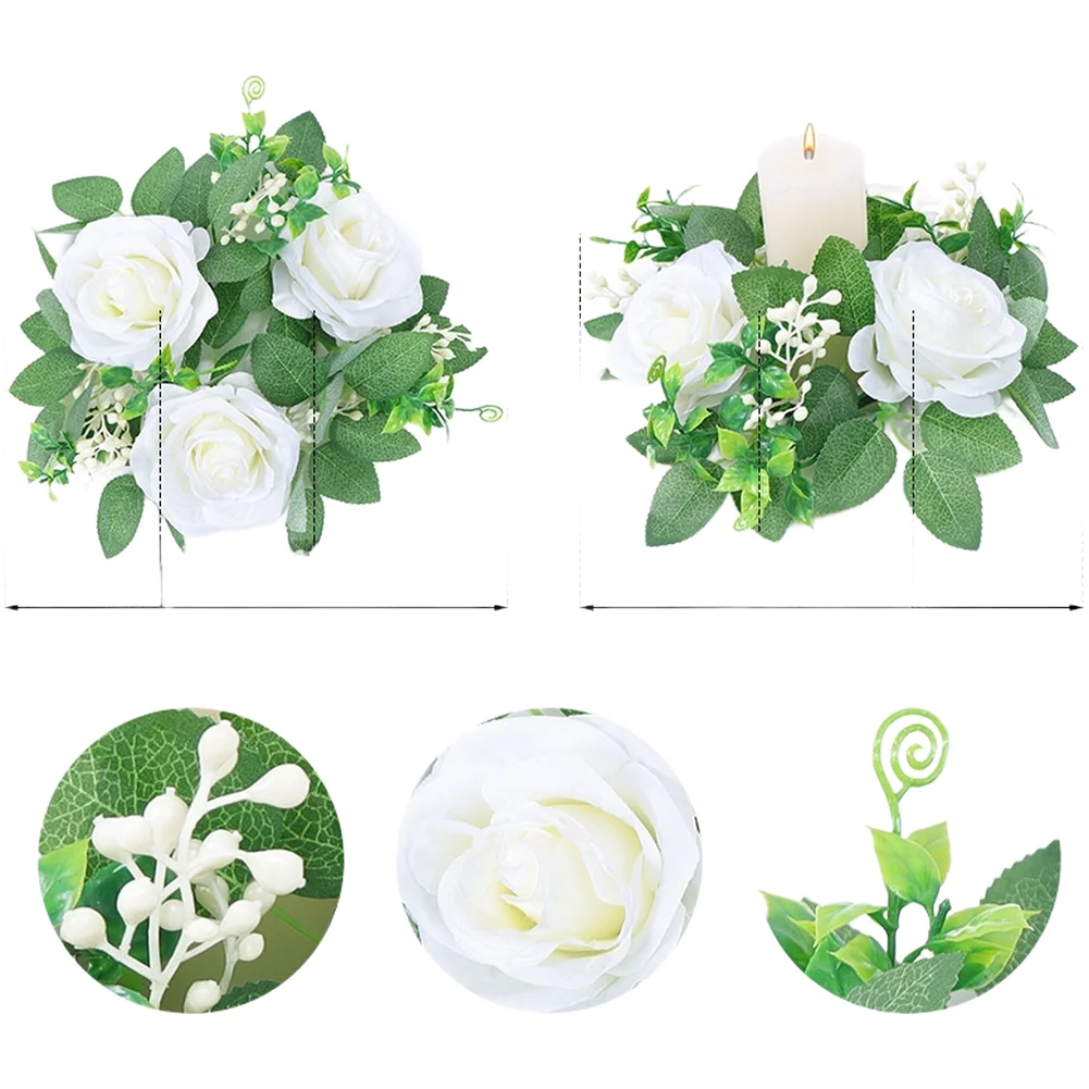 Floral Table Wreath with Candle Holder Featuring Silk Roses and Carefully Attached Petals for Decorative Table Styling