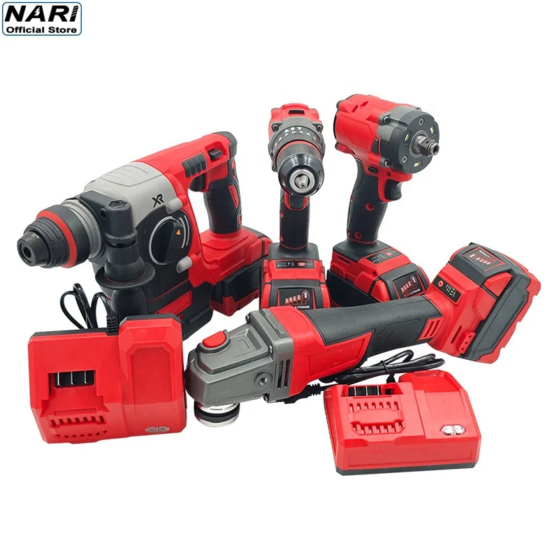 Brushless Replica Milwaukee Red Cordless 4 in 1 Jobsite Wrench Drill Angle Grinder Hammer machine Power Tool Set