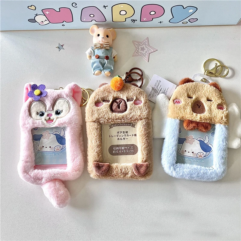 Kawaii cartoon Fluffy Animal bear Soft Plush 3 inch Kpop Photocard Holder ins Photo Card Holder Cute photo pendant Stationery