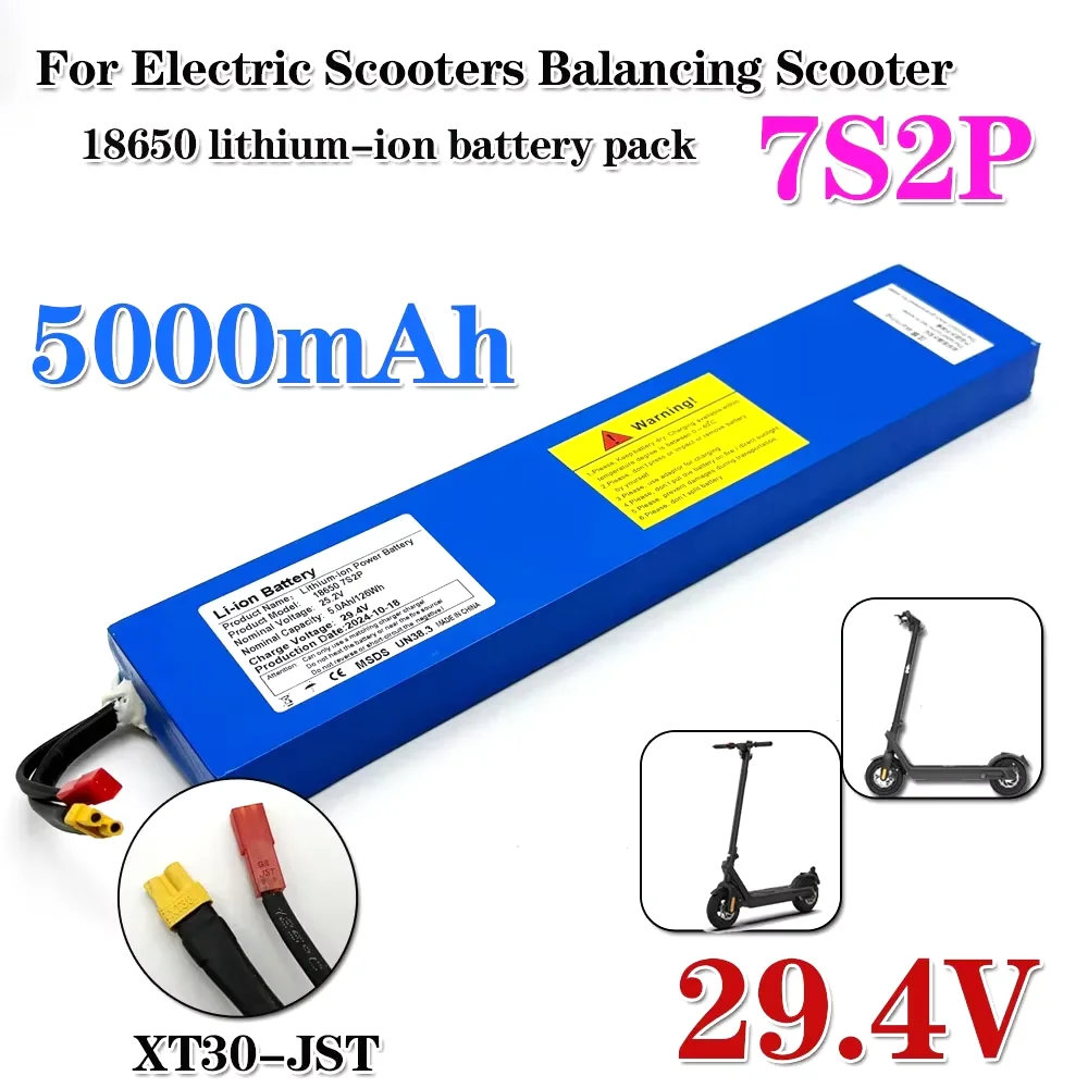 

18650 battery pack 25.2V 5000mAh, suitable for battery replacement of 29.4V electric scooter 7S2P li-ion rechargeable battery