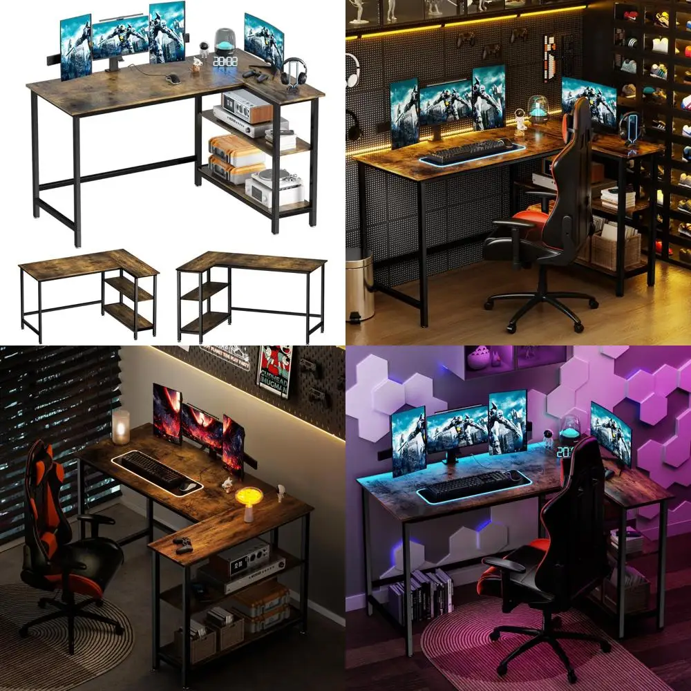 L-Shaped Home Office Desk 39 - Computer, Gaming, Writing and Study Corner Table with Shelf - Space-Saving Design