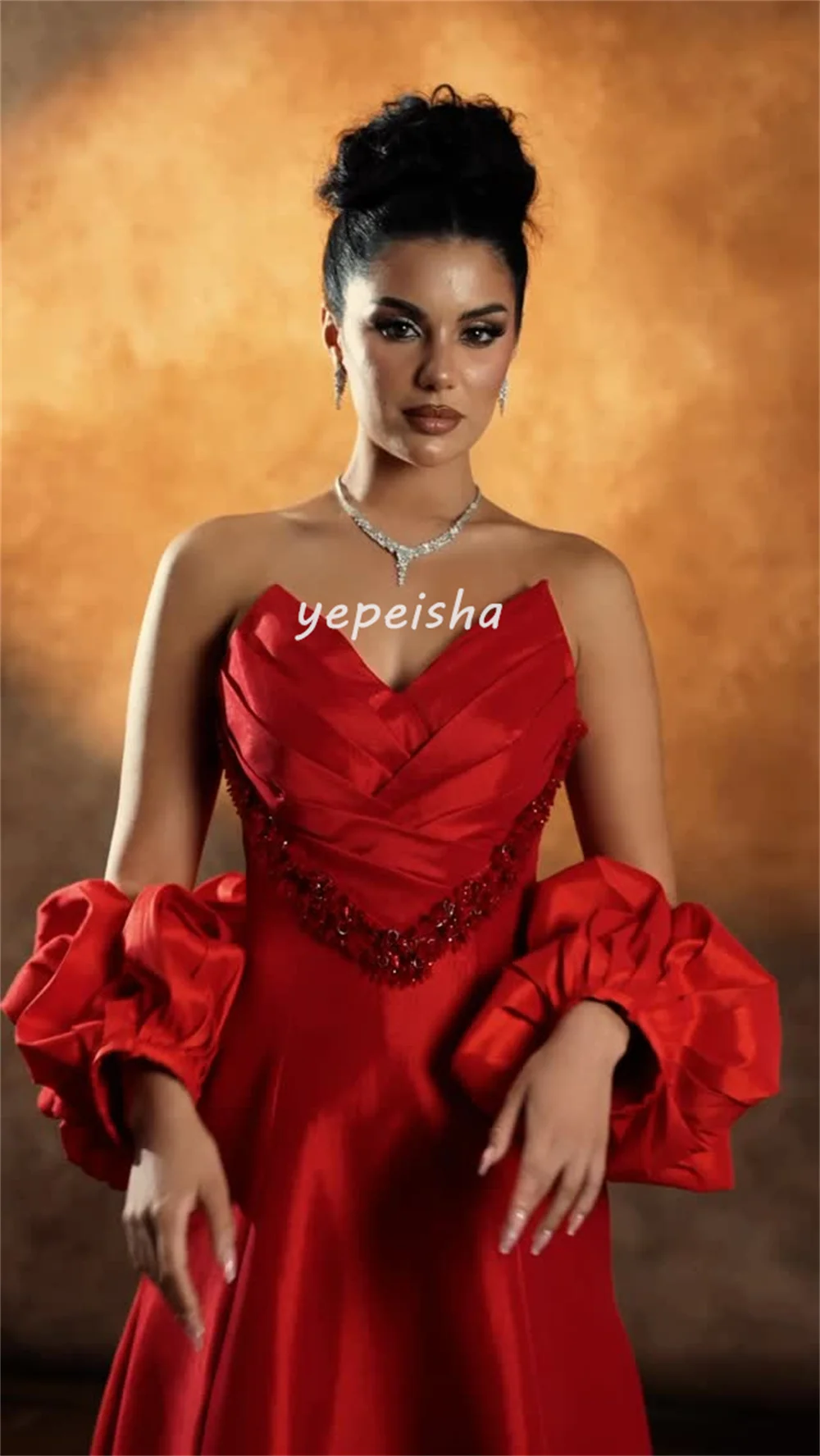 Gaun Midi A-line Off-the-shoulder dengan Payet dan Manik-manik yang Indah, Gaun Malam Elegan, Ukuran Tersedia