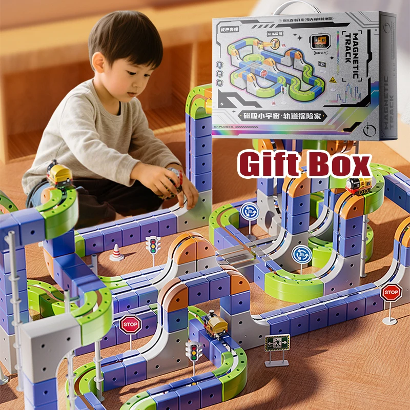 

Upgraded Magnetic Anti-Gravity Track Set English Gift Box Packaging - Stem Montessori Educational Building Toys For Kids Gift