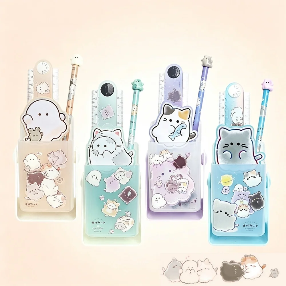 Cartoon Stationery Sets Including Pencil Bookmark Folding Ruler Rotating Pen Holder Desk Storage Tools Student Learning Supplies