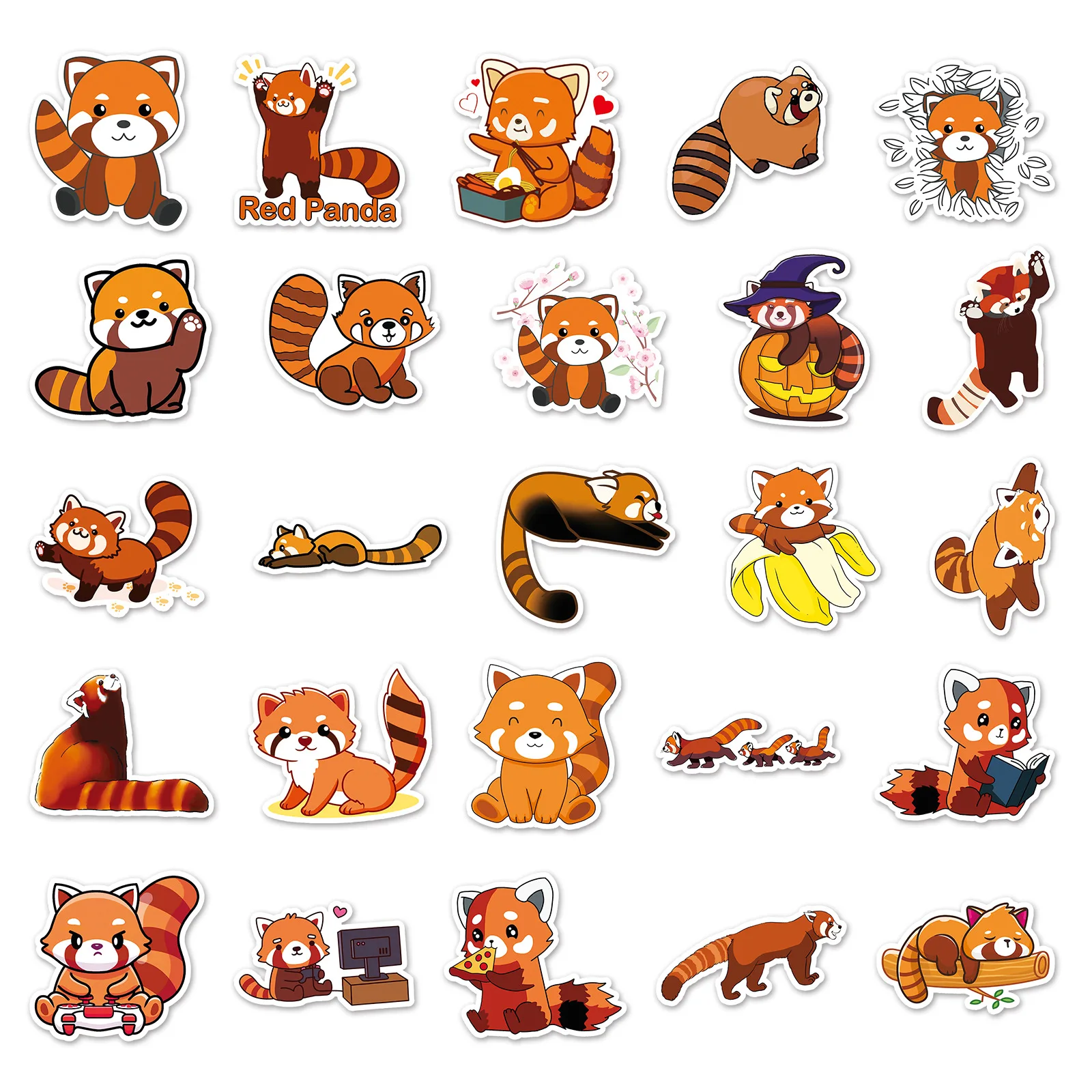 50Pcs Cute Red Panda Series Graffiti Stickers Suitable for Laptop Helmets Desktop Decoration DIY Stickers Toys Wholesale